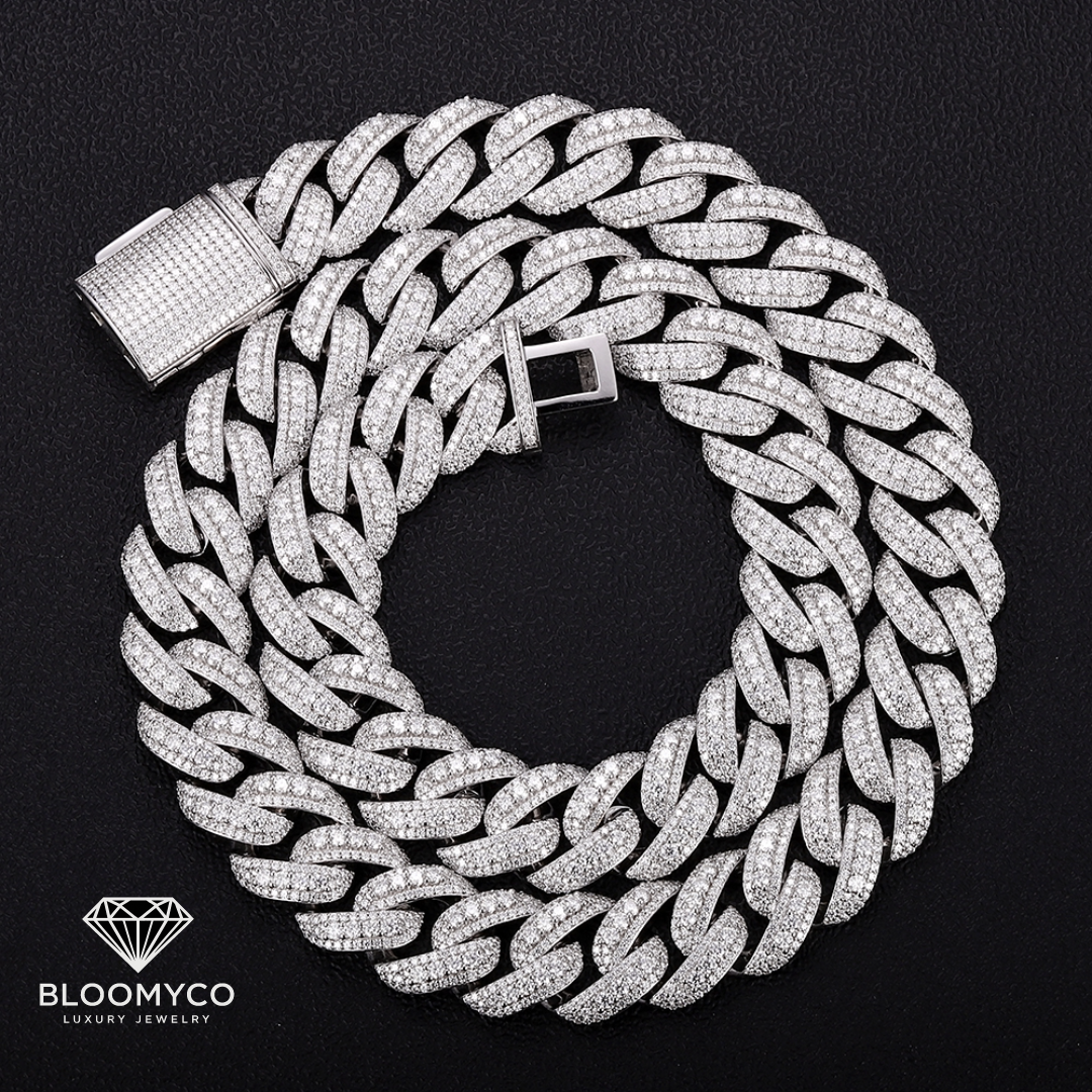 Silver and Moissanite Cuban Link Chain