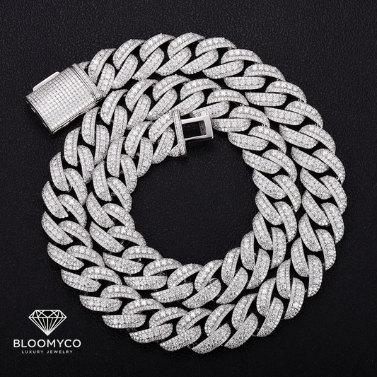 Silver and Moissanite Cuban Link Chain