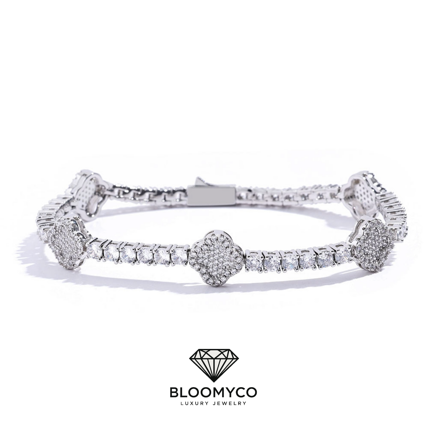 Clover CZ Tennis Bracelet – Gold & Silver Plated