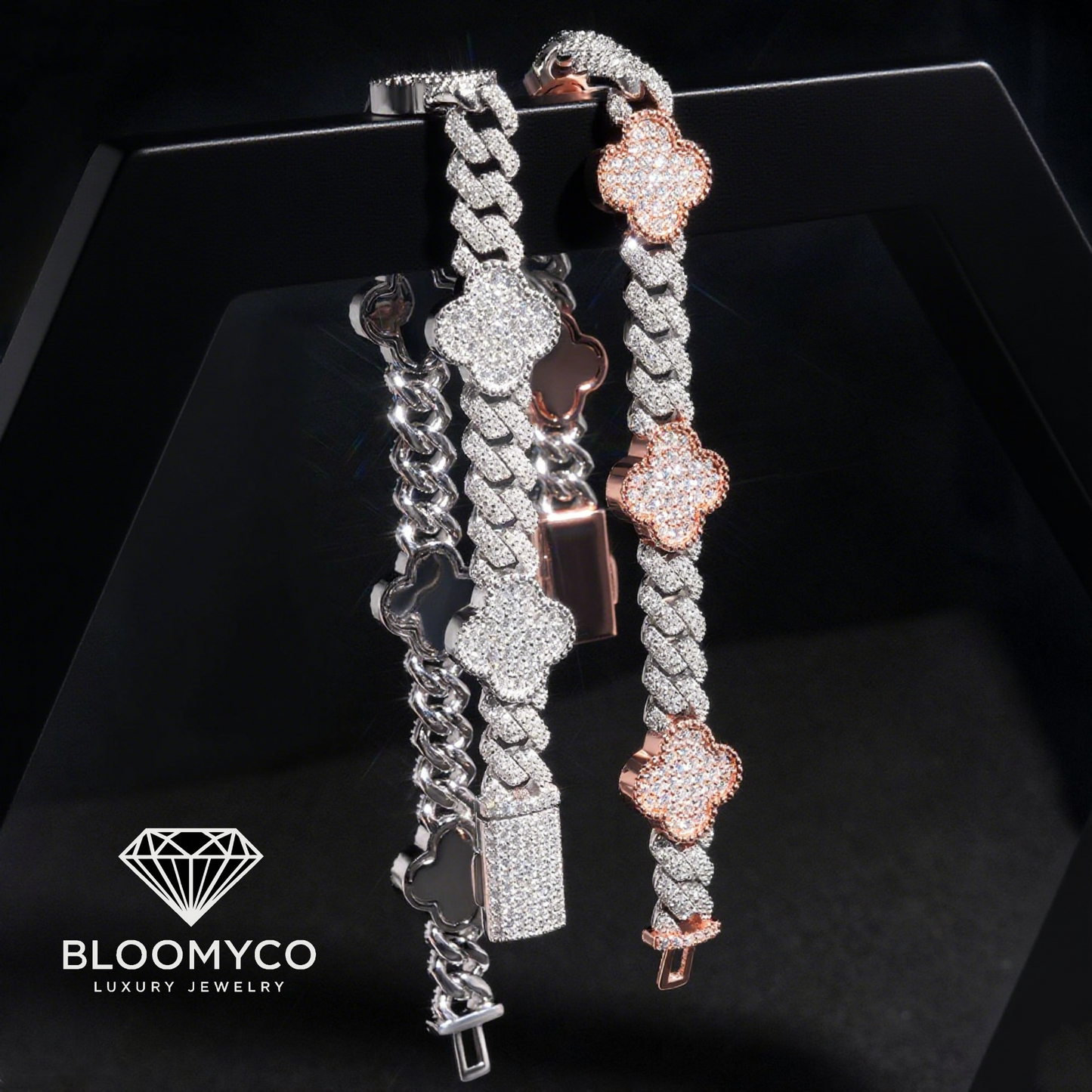 8mm Silver Moissanite Clover Cuban Bracelet