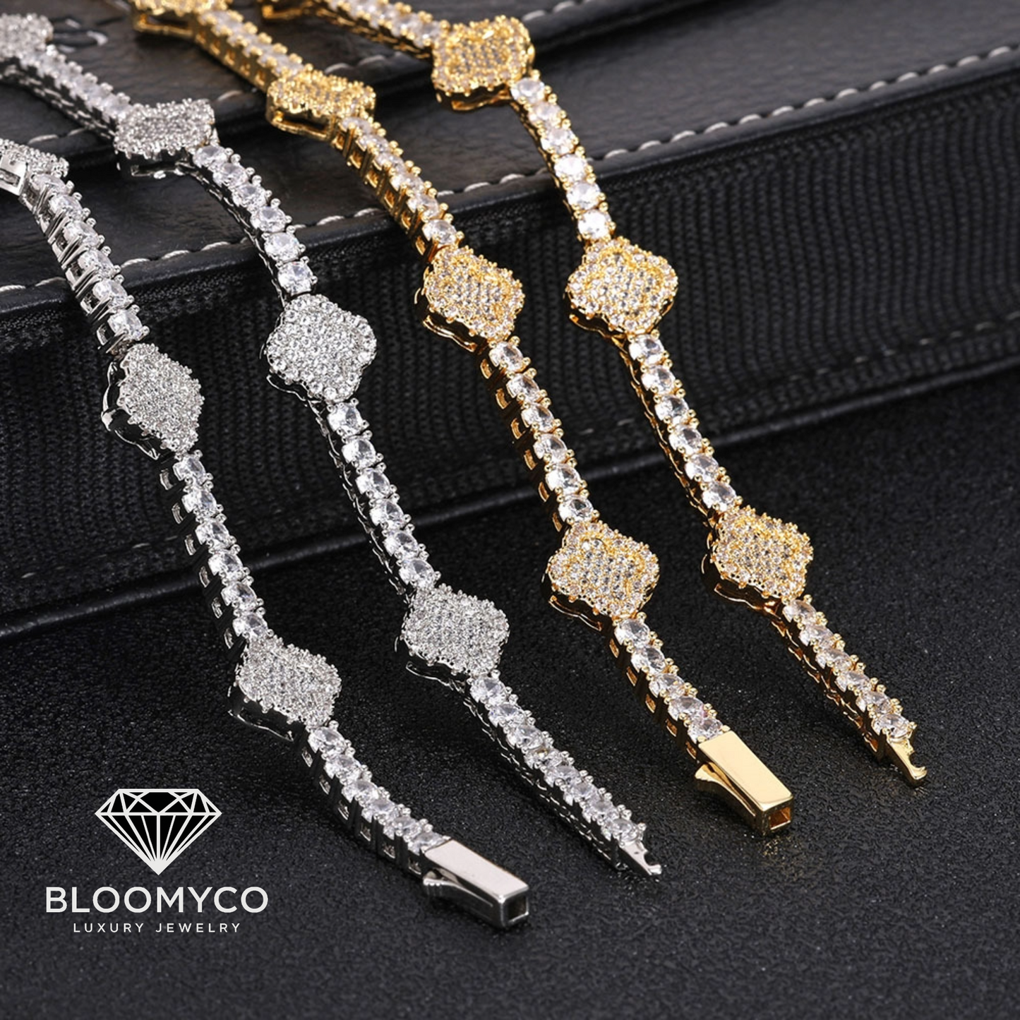 Clover CZ Tennis Bracelet – Gold & Silver Plated