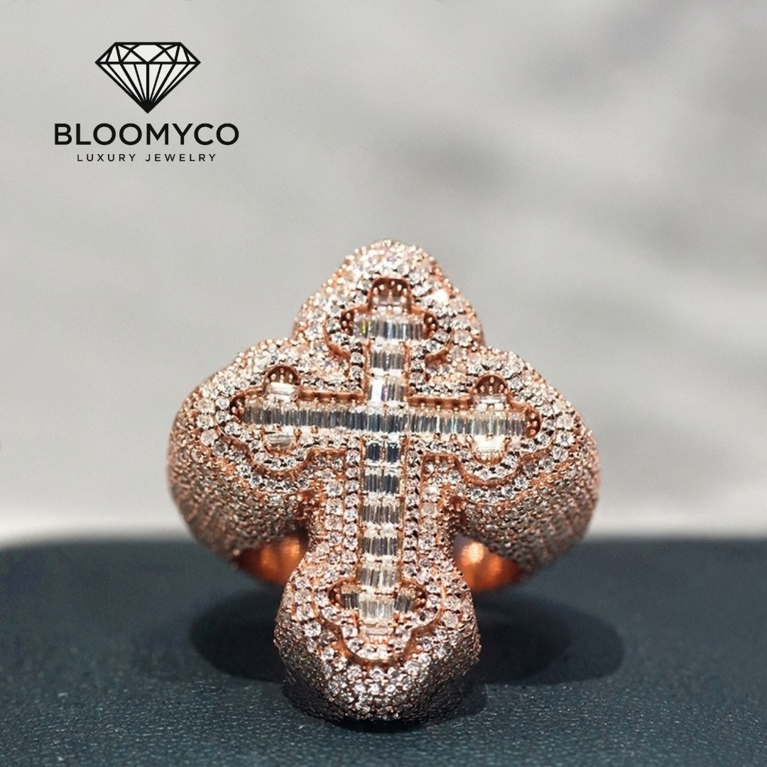 Black diamond moissanite / 2 Tone Cross ring