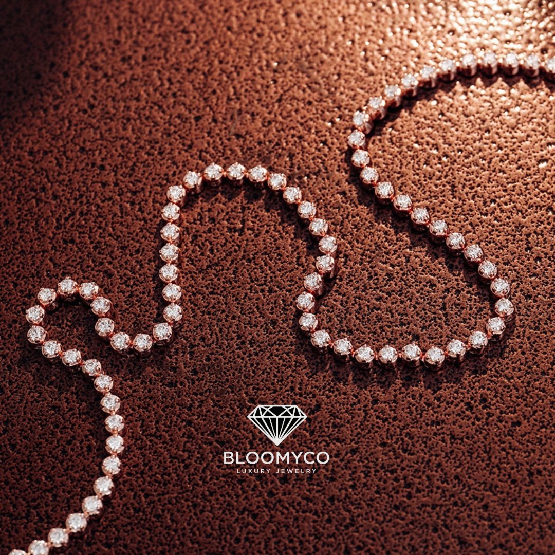 14K Real Rose Gold Moissanite Tennis Chain
