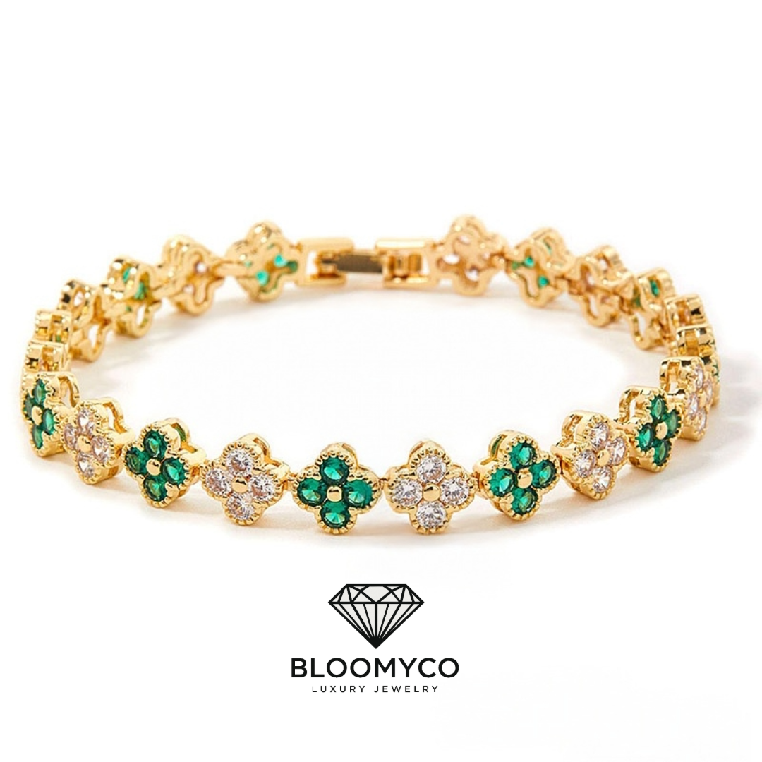 🌸 Luxe Floral CZ Bracelet – 18K Gold-Plated Elegance