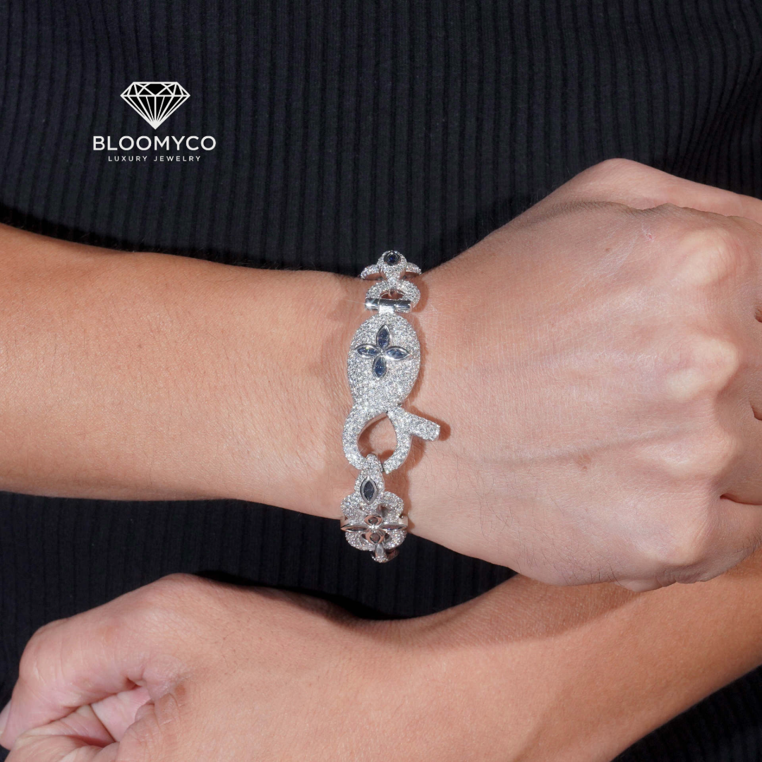 Silver Moissanite Floral Link Bracelet