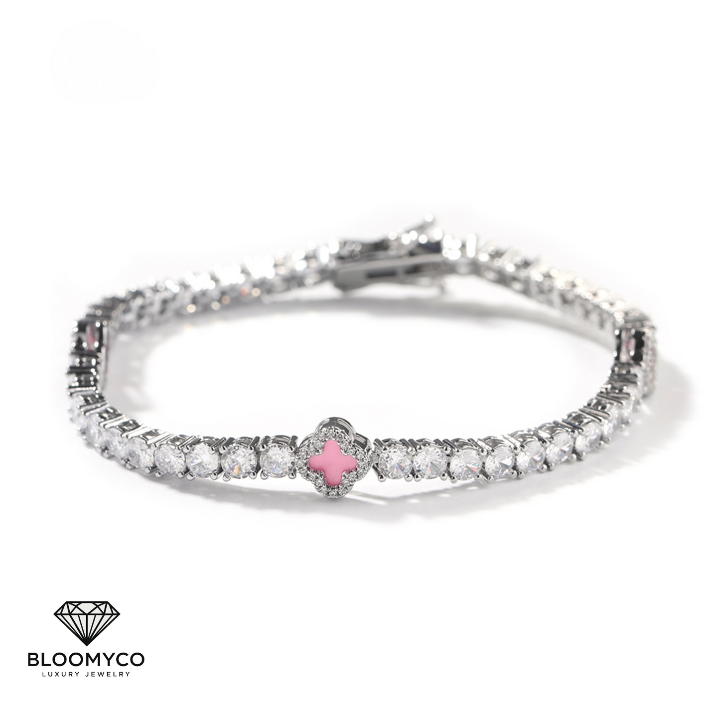 Four-Leaf Clover CZ Tennis Bracelet – Gold & Silver Plated