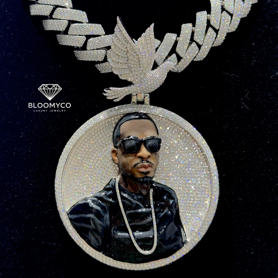 3D Enamel Custom Photo Pendant – VVS Moissanite + Dove Bail