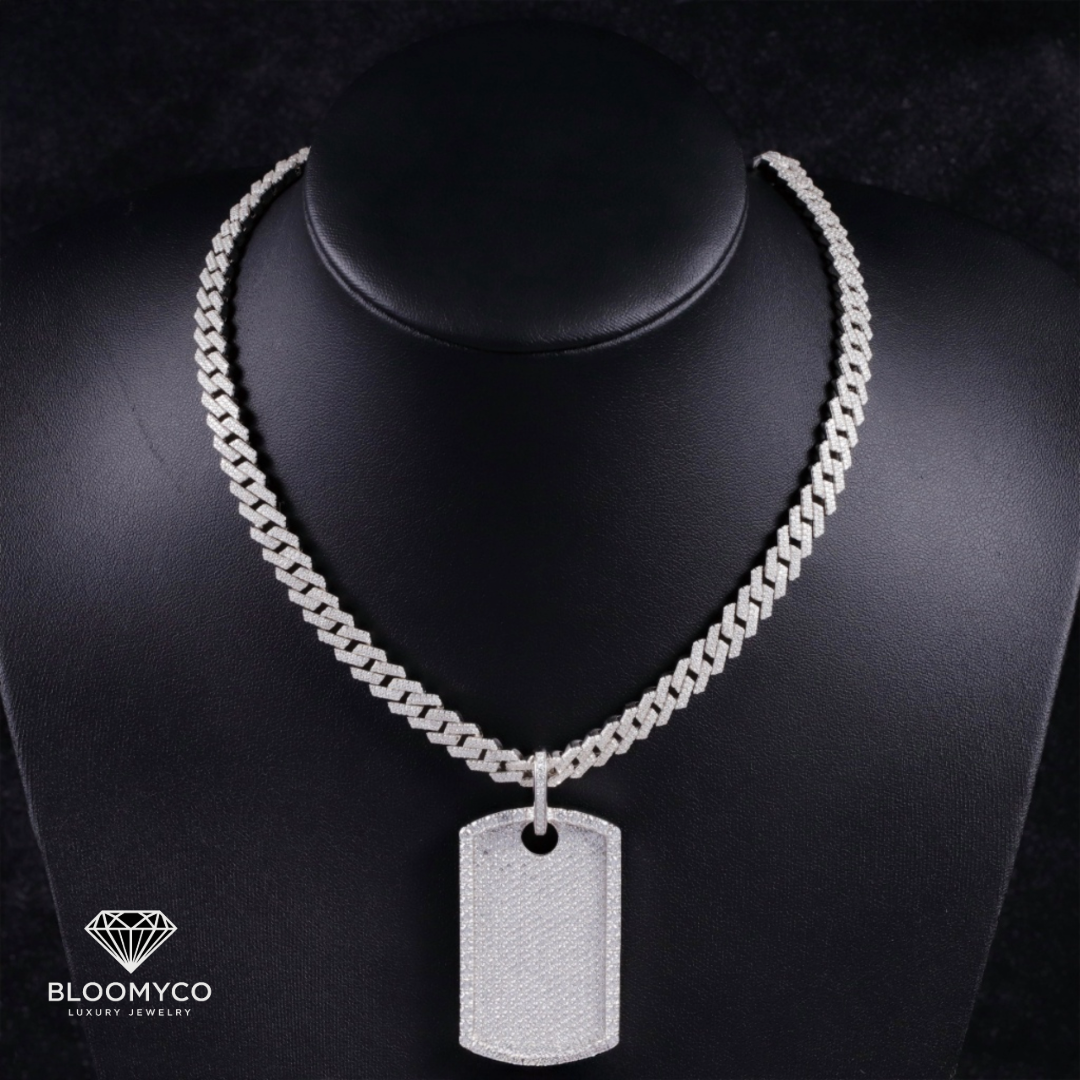 Moissanite Dog Tag Pendant 14K White Gold