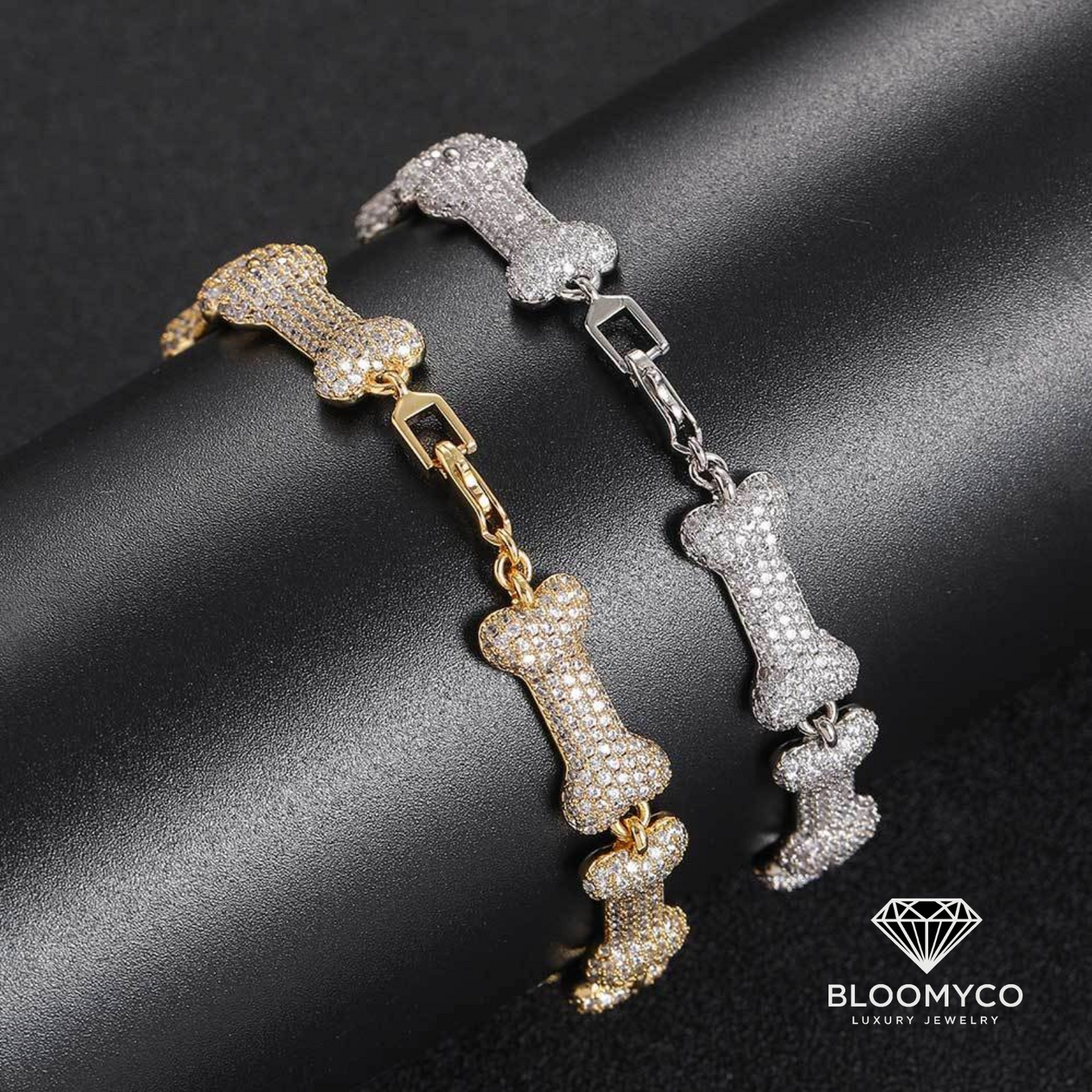 Iced Out Bone Link Bracelet – Silver Plated Brass with CZ Stones