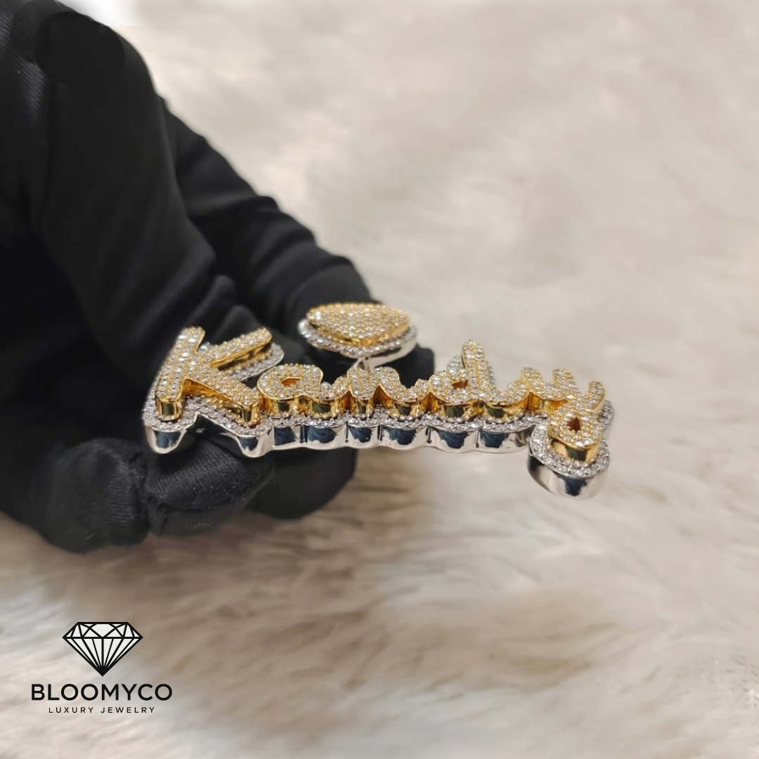 Custom Heart Bail Fully Iced Out Moissanite Raised Letter Pendant