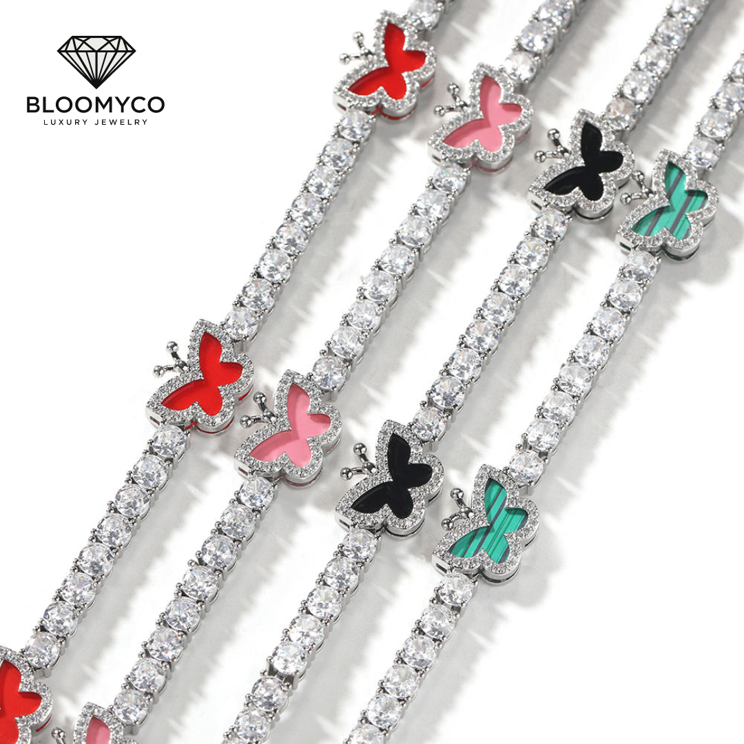 ✨ Butterfly Tennis Bracelet – CZ Iced