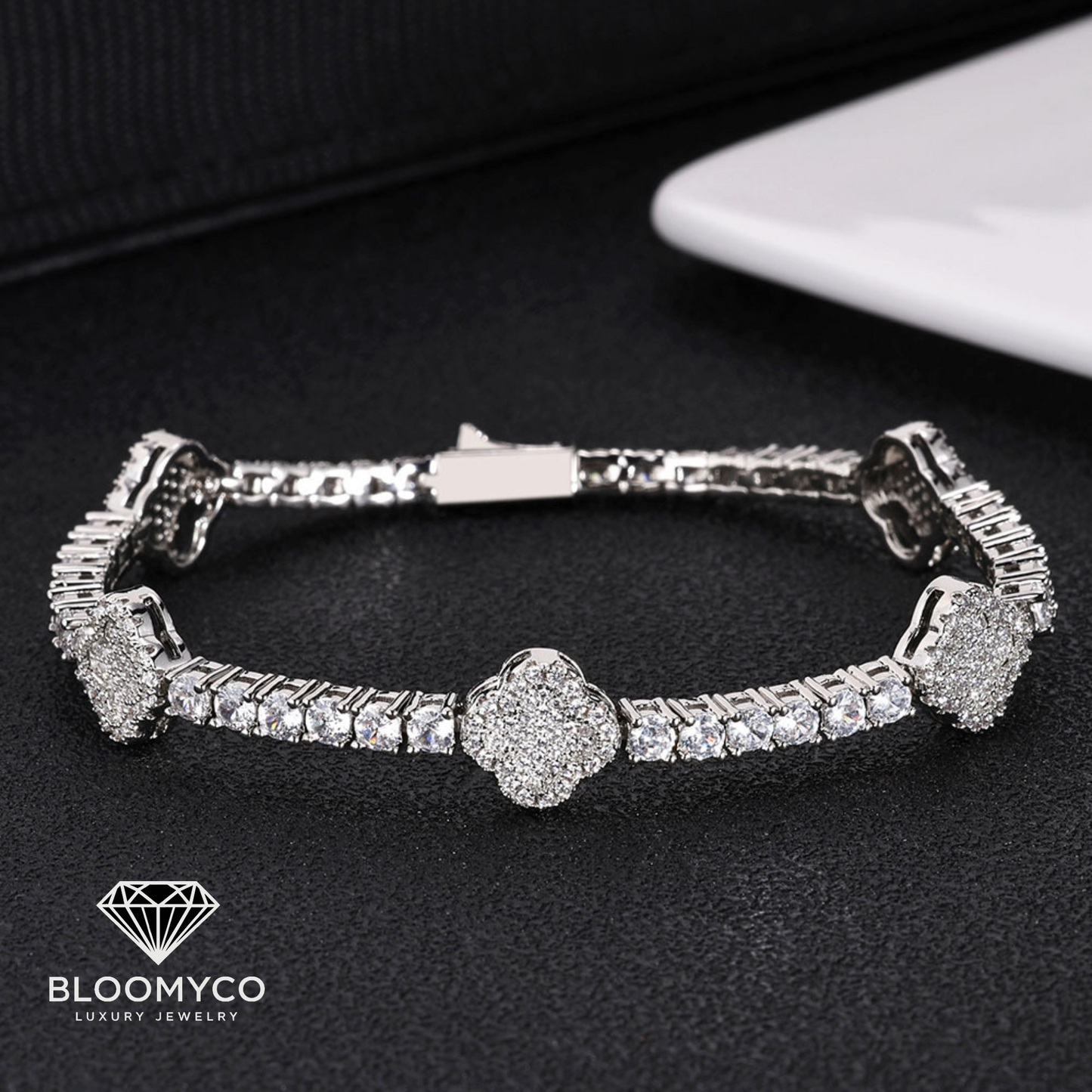 Clover CZ Tennis Bracelet – Gold & Silver Plated
