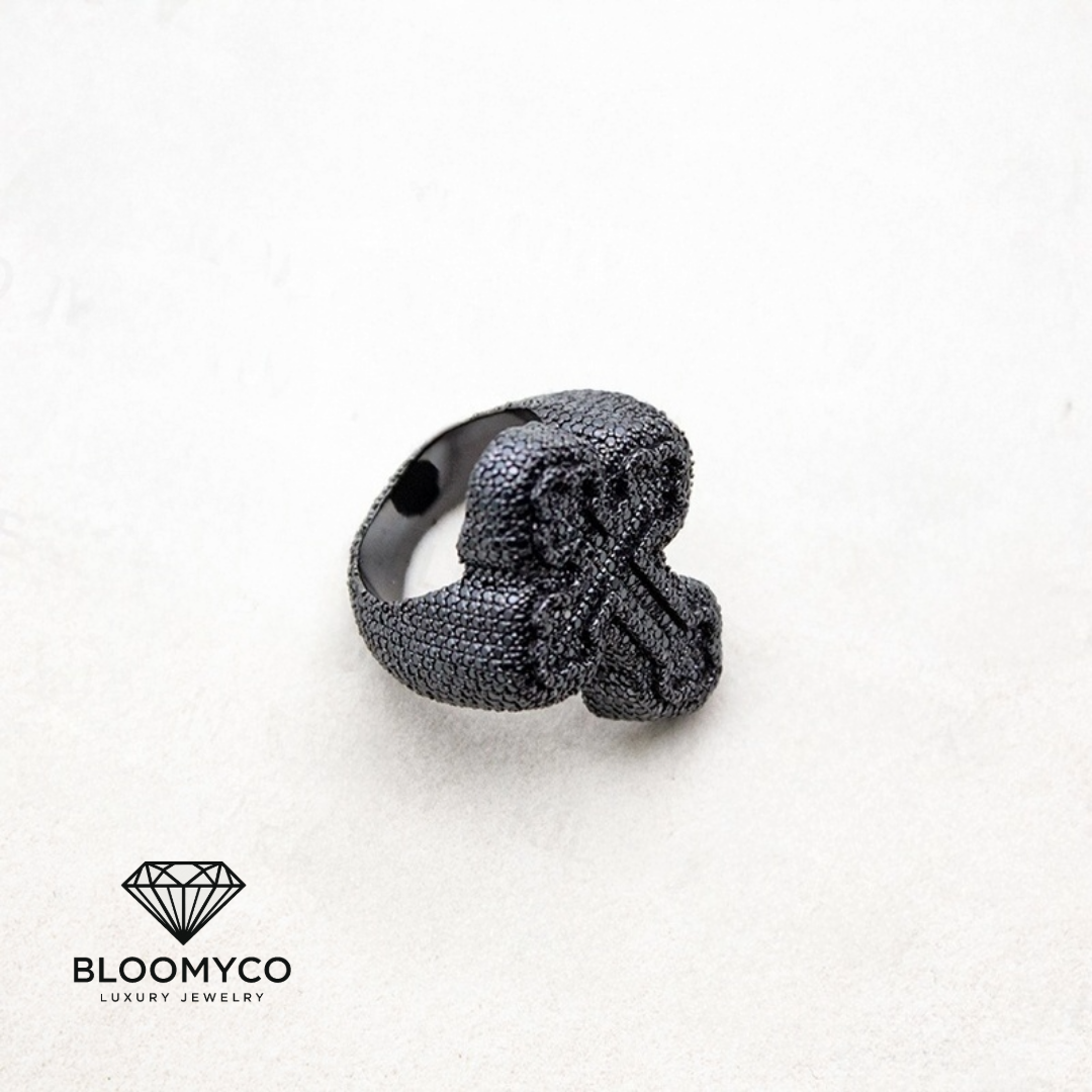 Black diamond moissanite / 2 Tone Cross ring