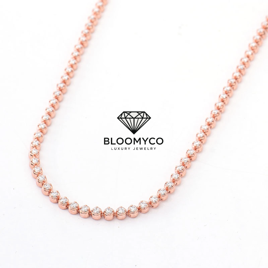 14K Real Rose Gold Moissanite Tennis Chain