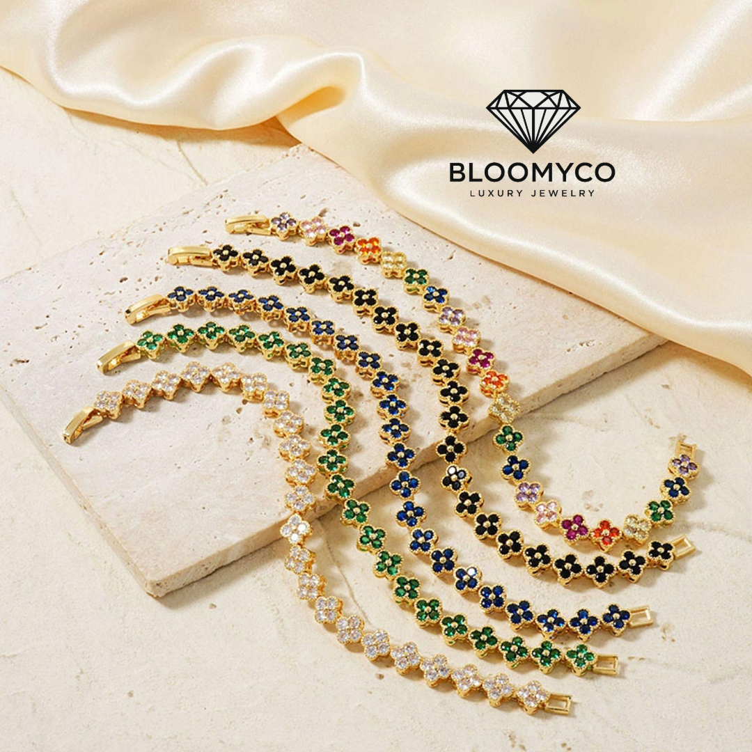 🌸 Luxe Floral CZ Bracelet – 18K Gold-Plated Elegance