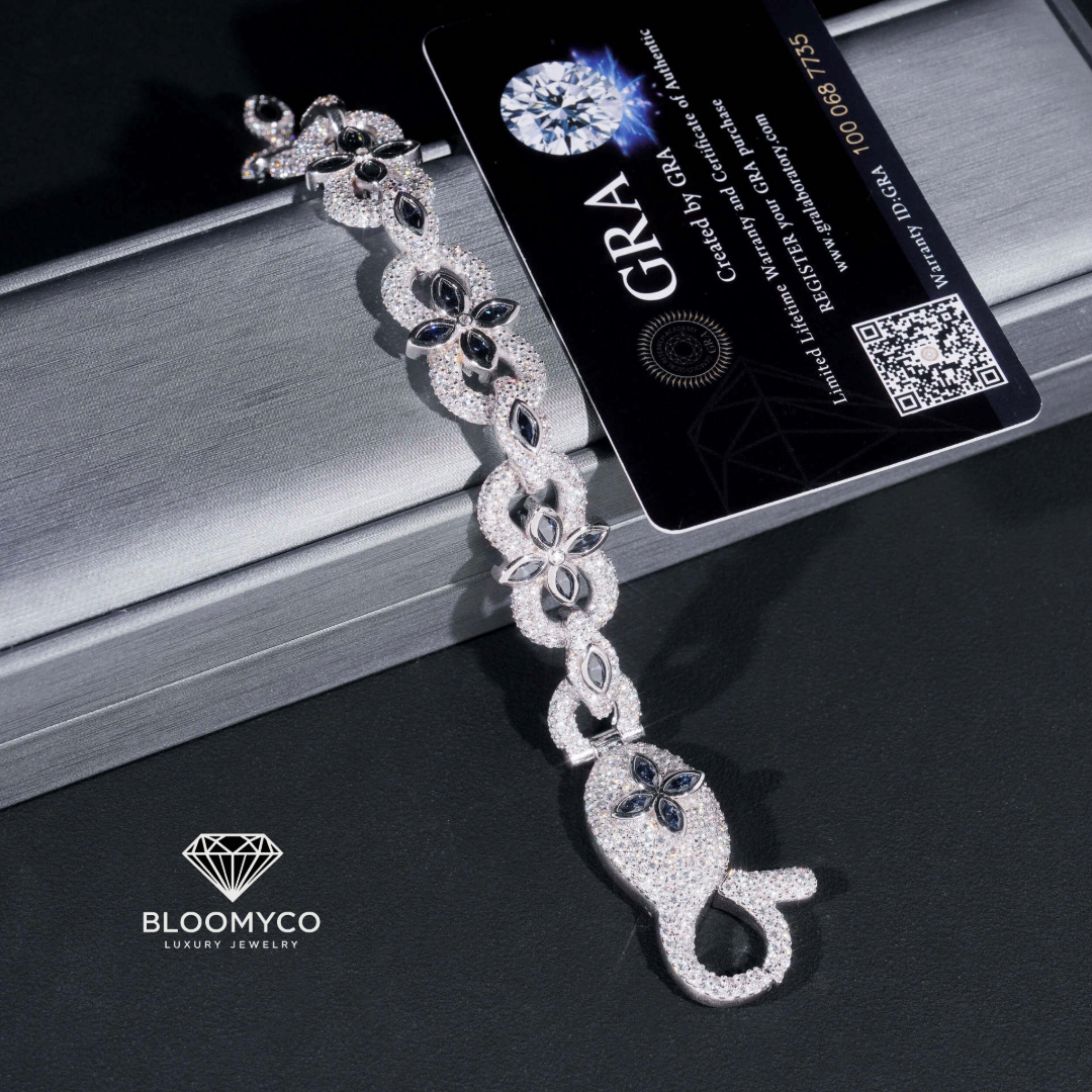 Silver Moissanite Floral Link Bracelet