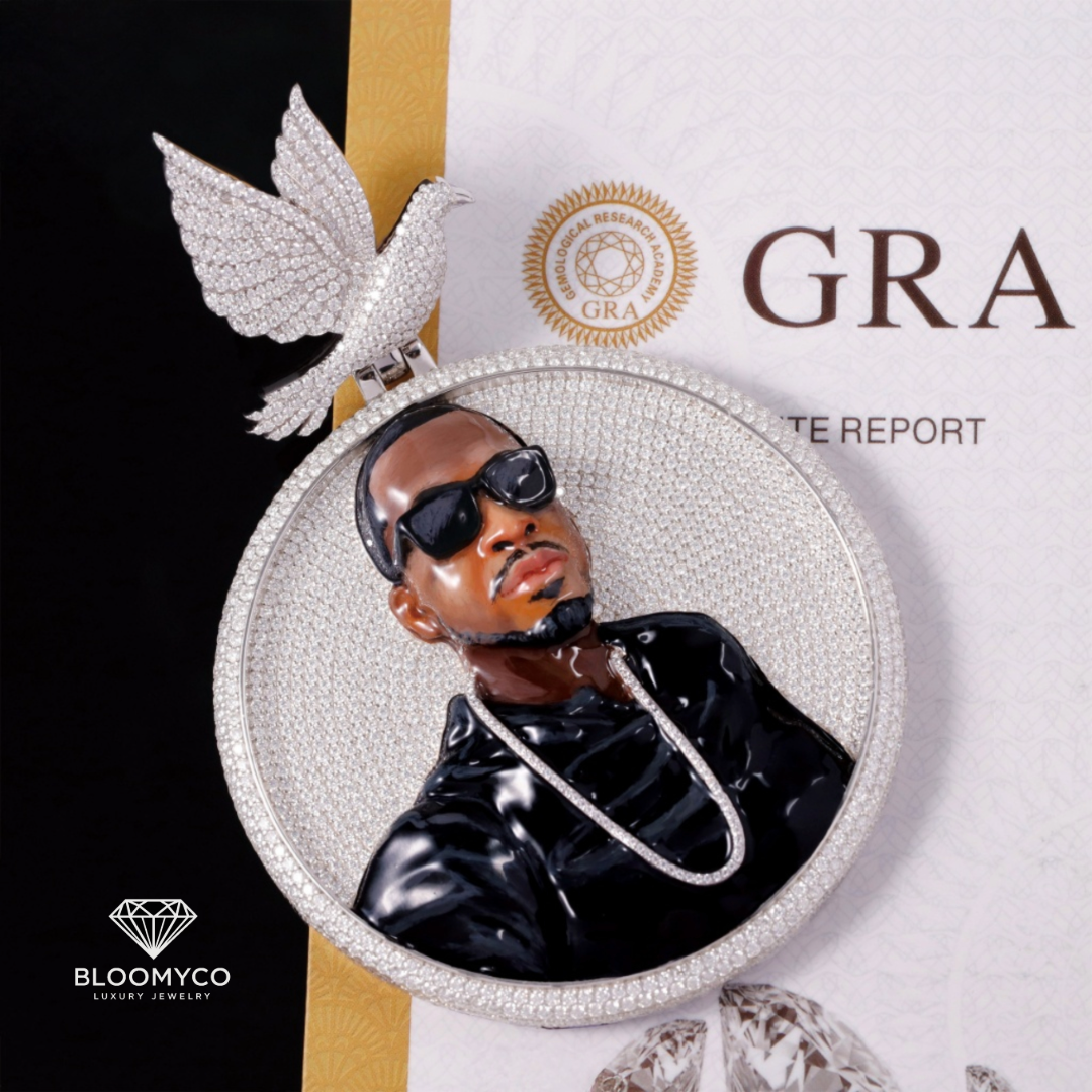 3D Enamel Custom Photo Pendant – VVS Moissanite + Dove Bail