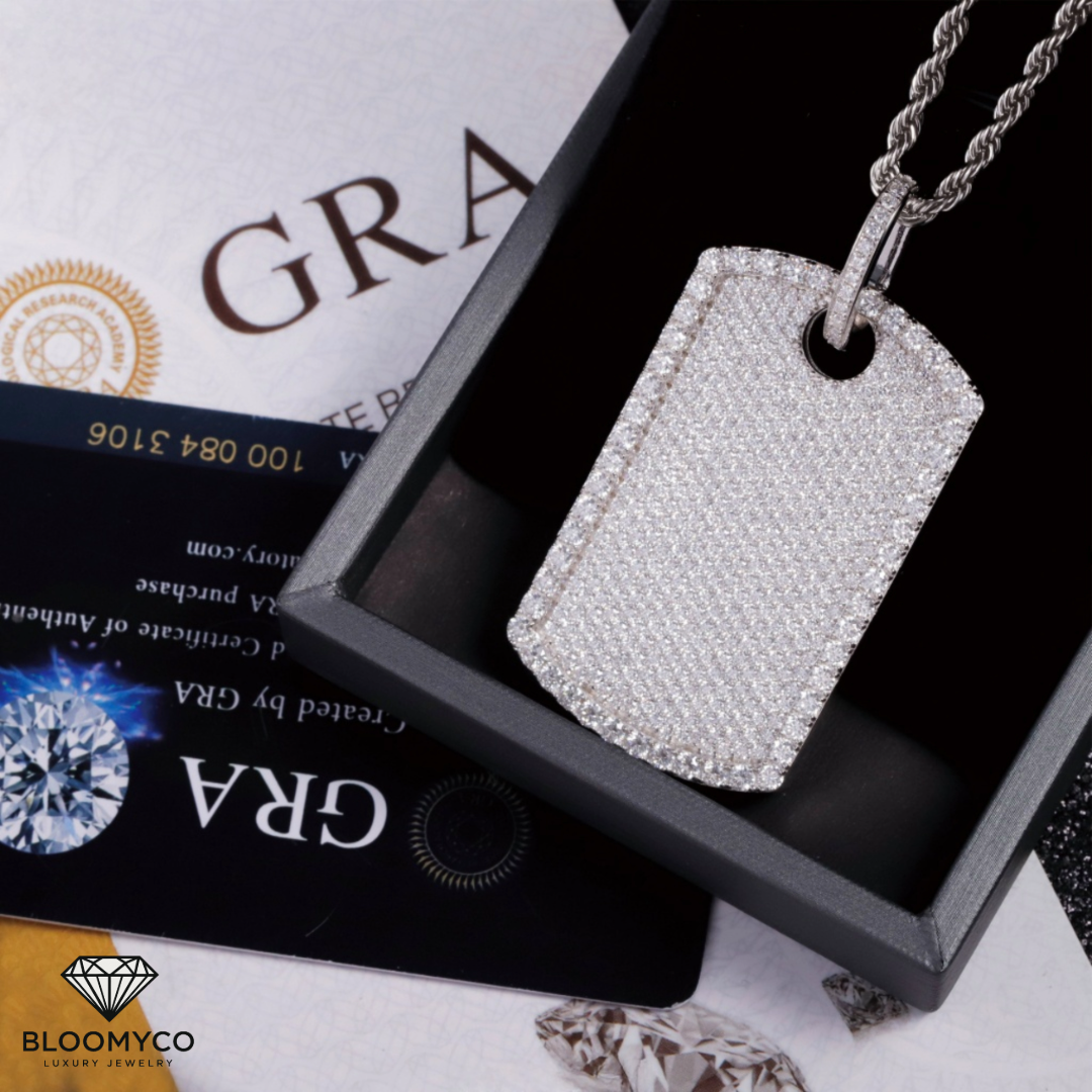 Moissanite Dog Tag Pendant 14K White Gold