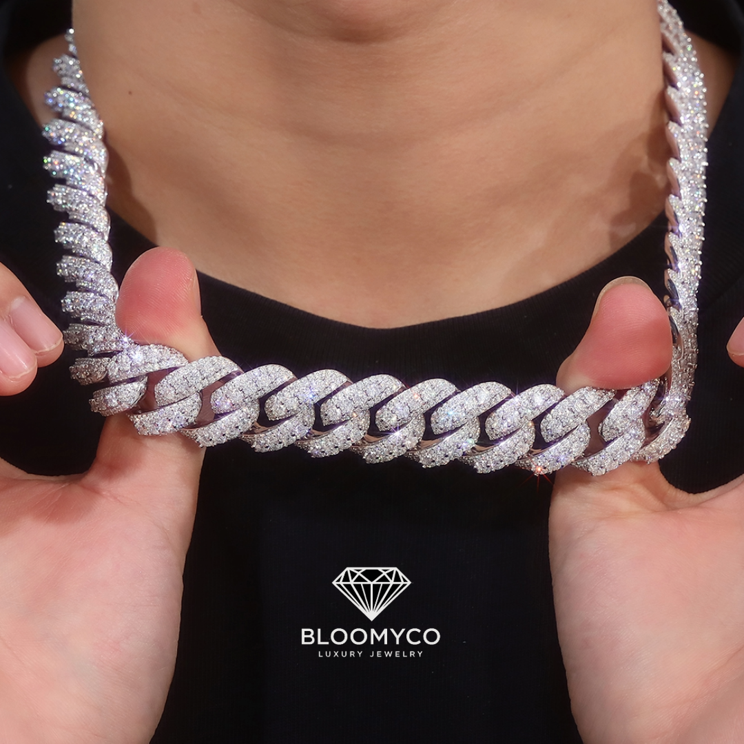 Silver and Moissanite Cuban Link Chain