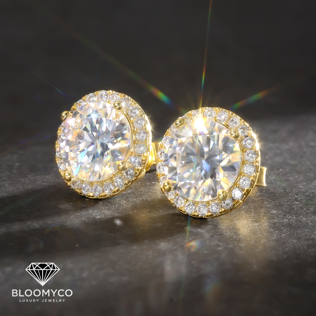 Moissanite Halo Stud Earrings 3mm-7.5mm
