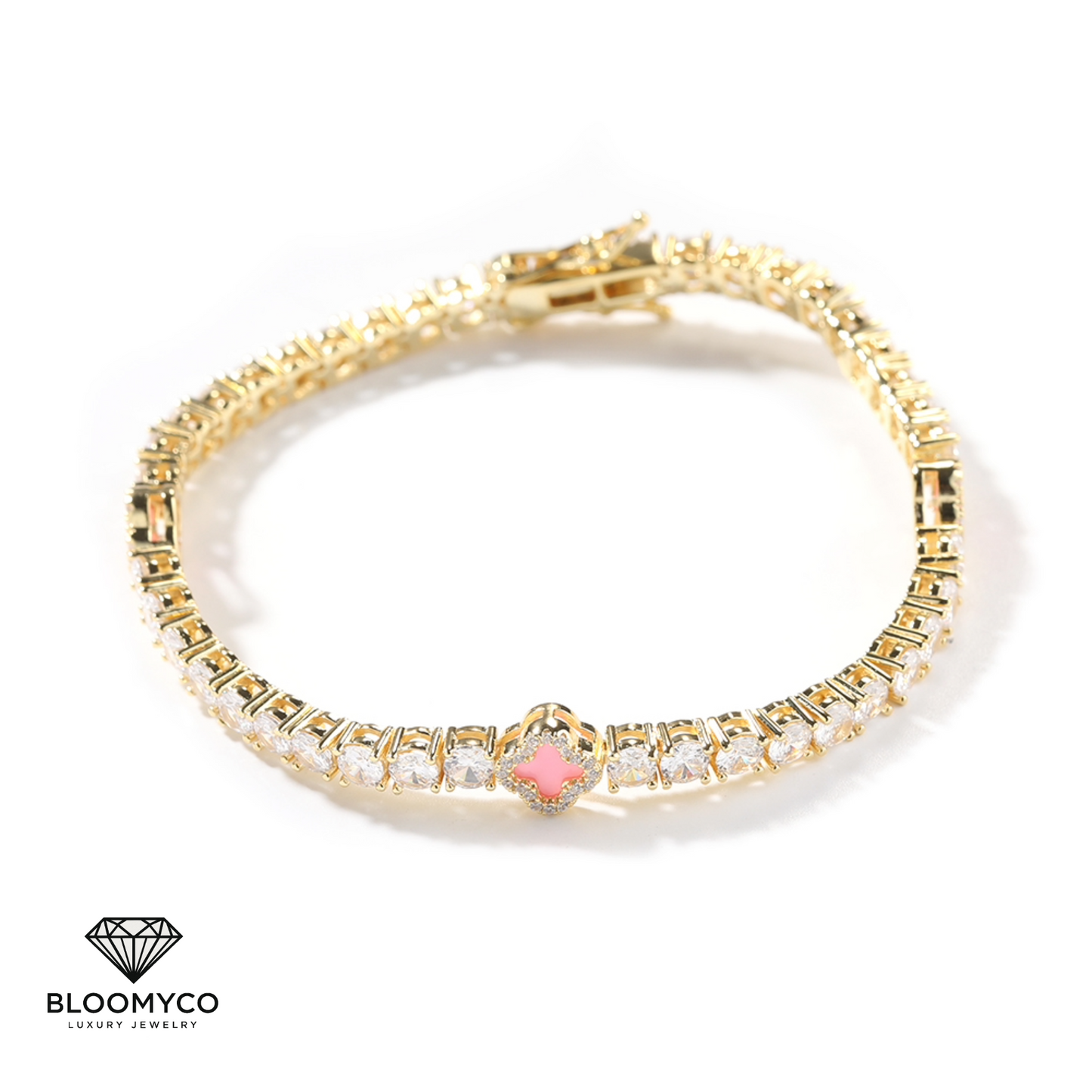 Four-Leaf Clover CZ Tennis Bracelet – Gold & Silver Plated