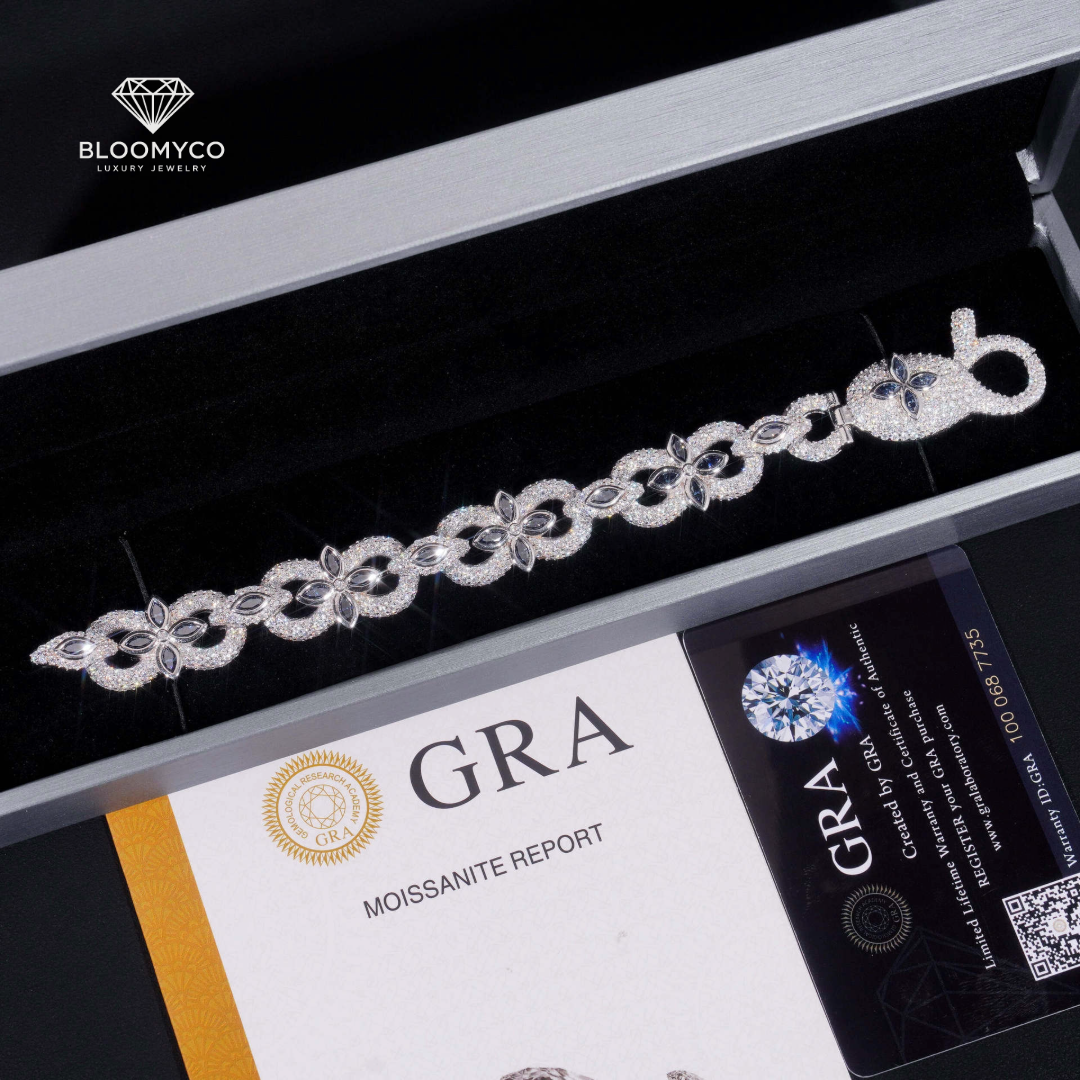 Silver Moissanite Floral Link Bracelet