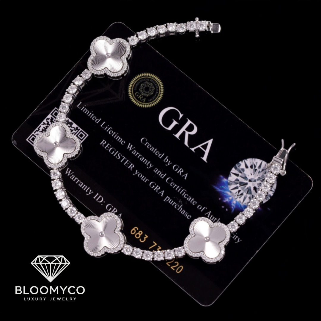 14K Gold 3MM Moissanite Four-Leaf Clover Tennis Bracelet