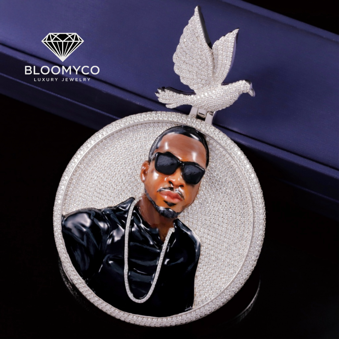 3D Enamel Custom Photo Pendant – VVS Moissanite + Dove Bail