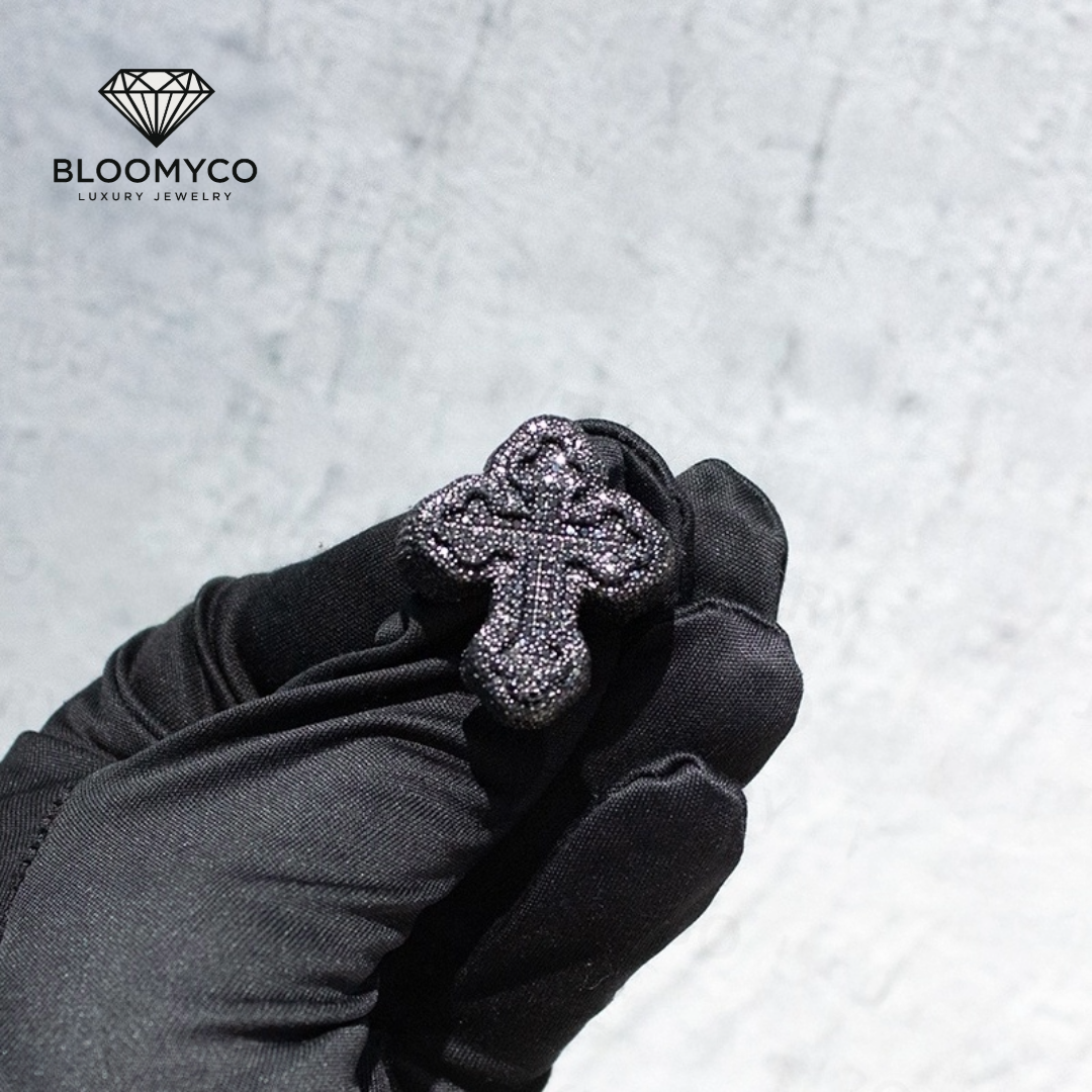 Black diamond moissanite / 2 Tone Cross ring