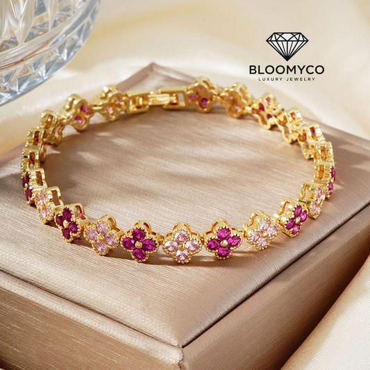 🌸 Luxe Floral CZ Bracelet – 18K Gold-Plated Elegance
