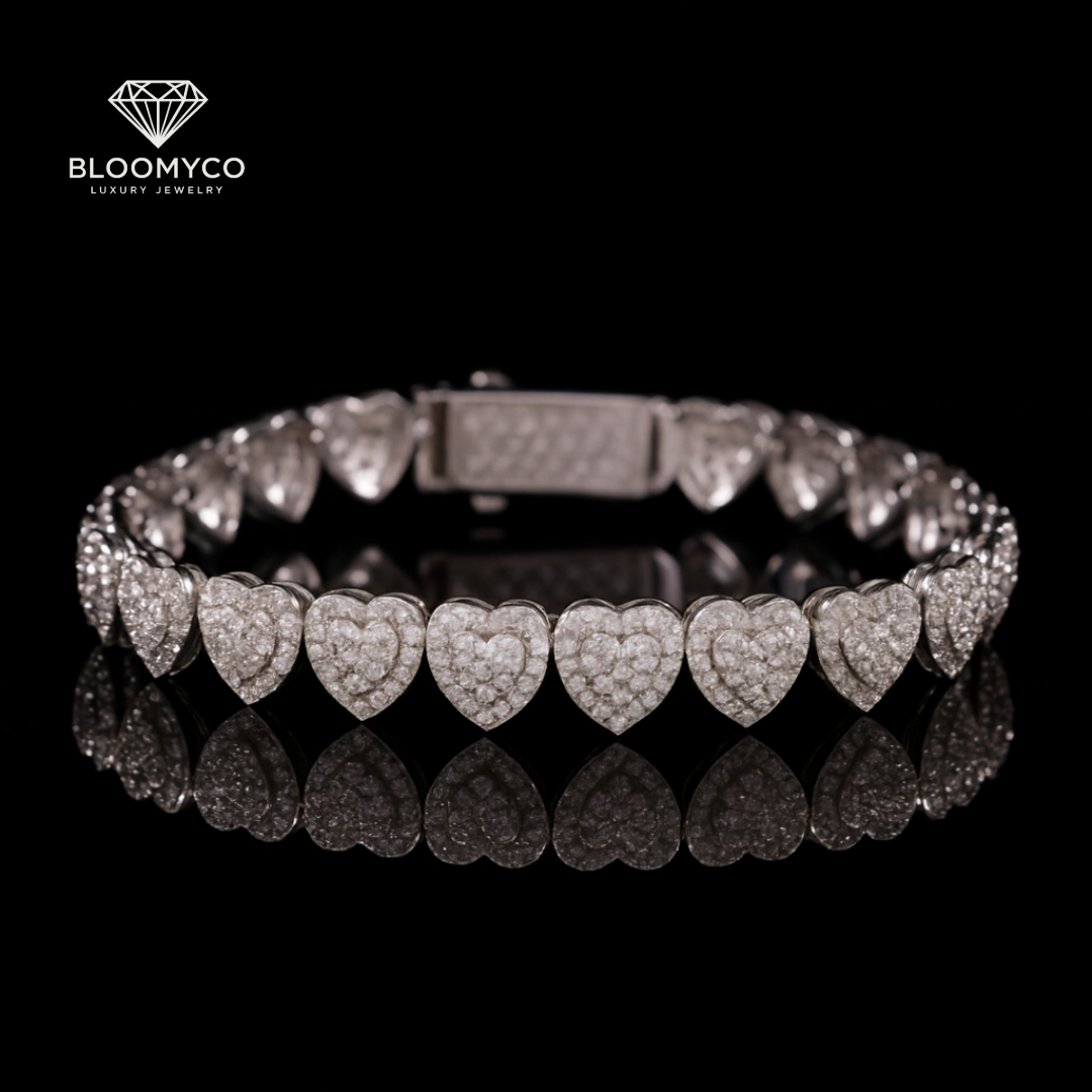 White Gold 10mm Heart Bracelet