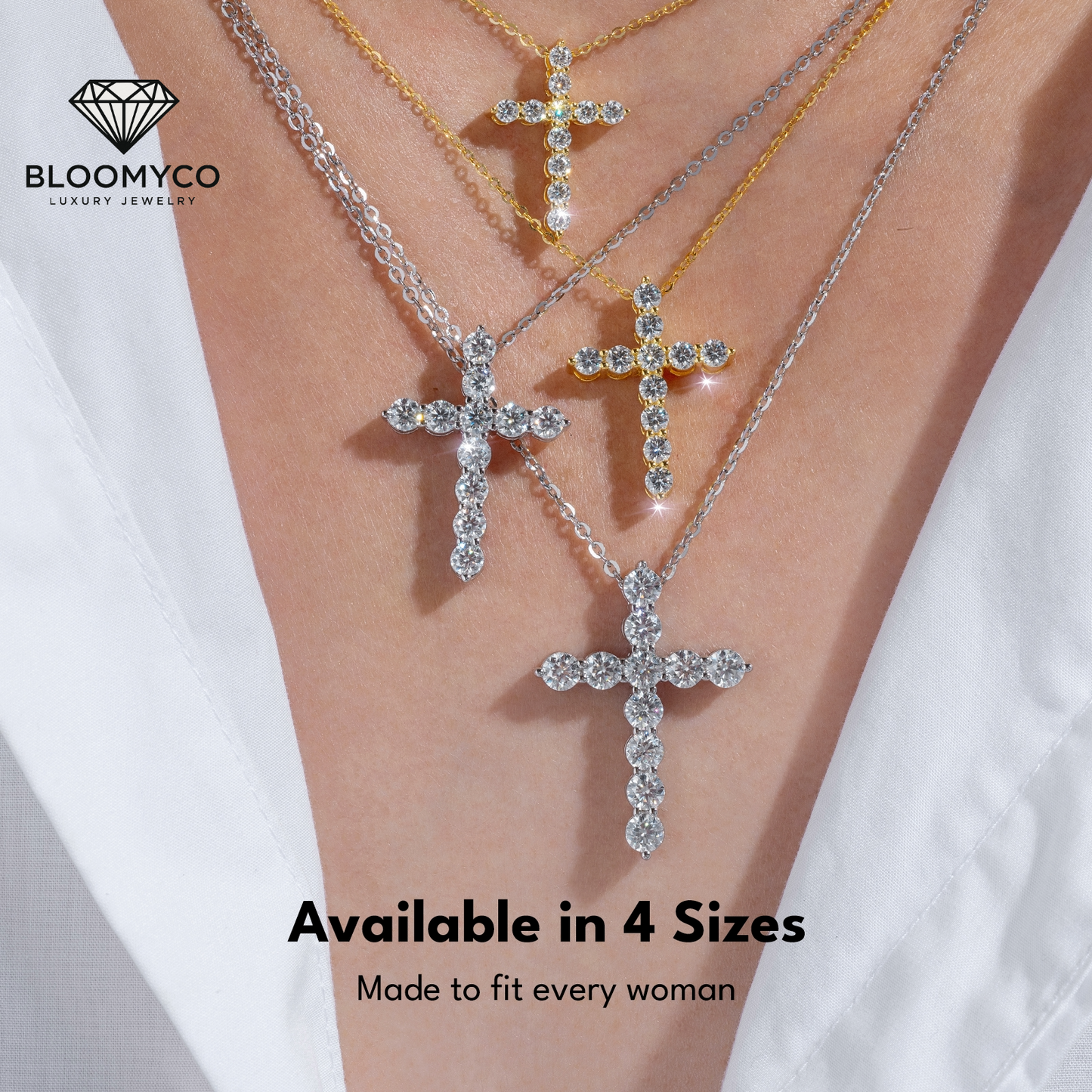 0.66-3.3CT VVS Moissanite Cross - 14K Gold Cross Pendant