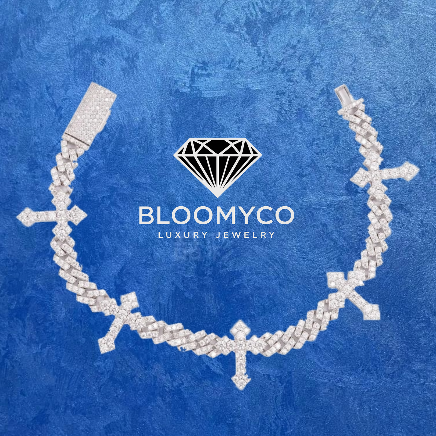 6MM Moissanite Cross Cuban Link Bracelet 14K Gold