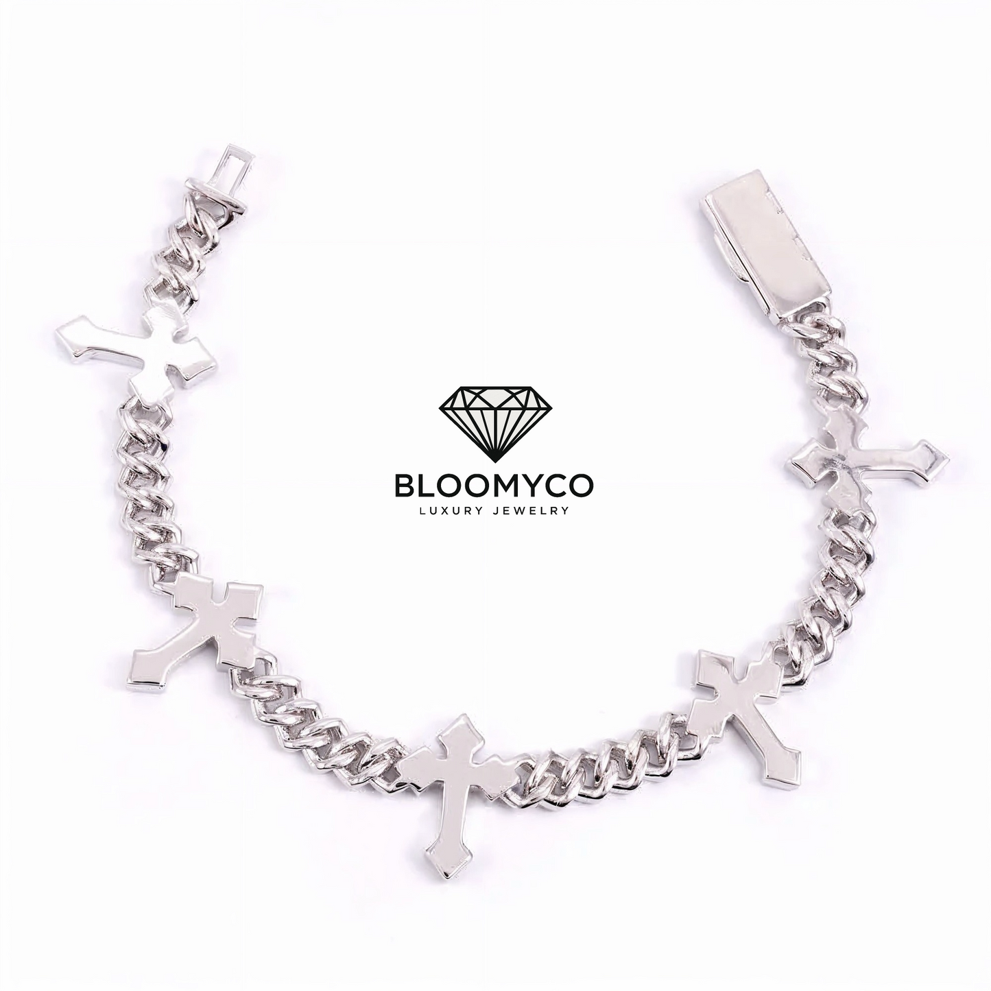 6MM Moissanite Cross Cuban Link Bracelet 14K Gold