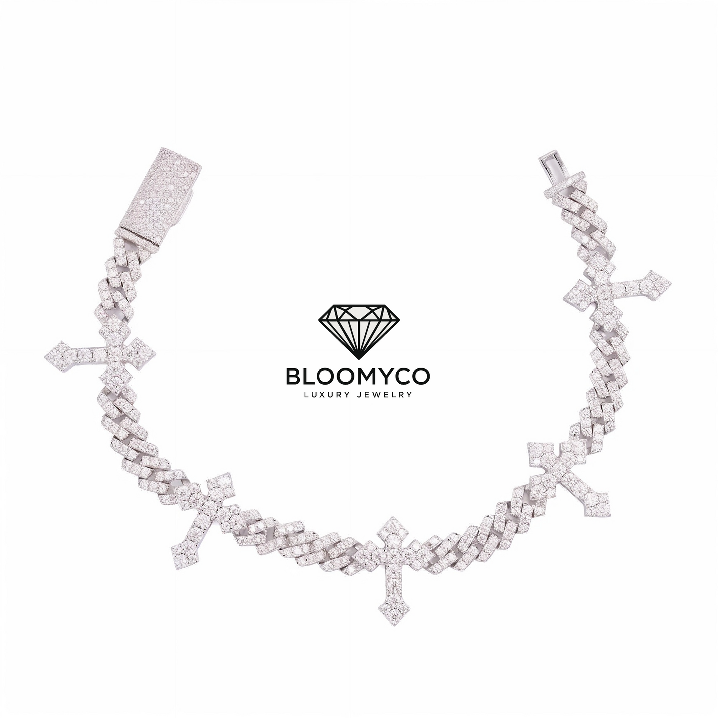 6MM Moissanite Cross Cuban Link Bracelet 14K Gold