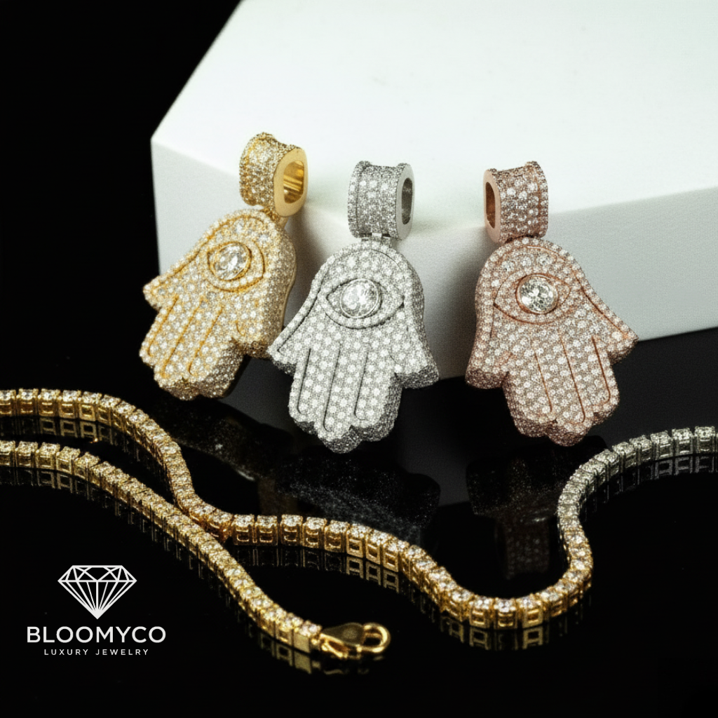 ✨ Hamsa Moissanite Pendant 10k gold