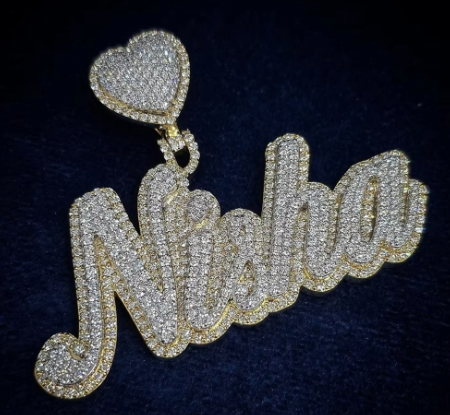 Custom Heart Bail Fully Iced Out Moissanite Raised Letter Pendant