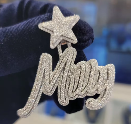 Custom Heart Bail Fully Iced Out Moissanite Raised Letter Pendant