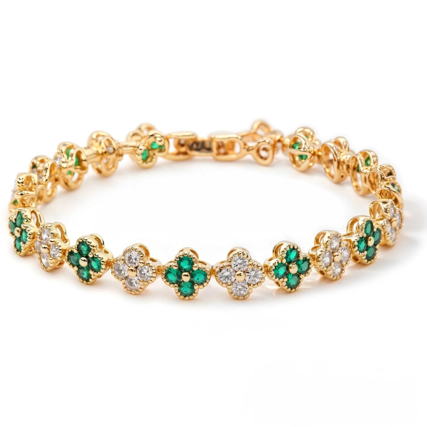 🌸 Luxe Floral CZ Bracelet – 18K Gold-Plated Elegance