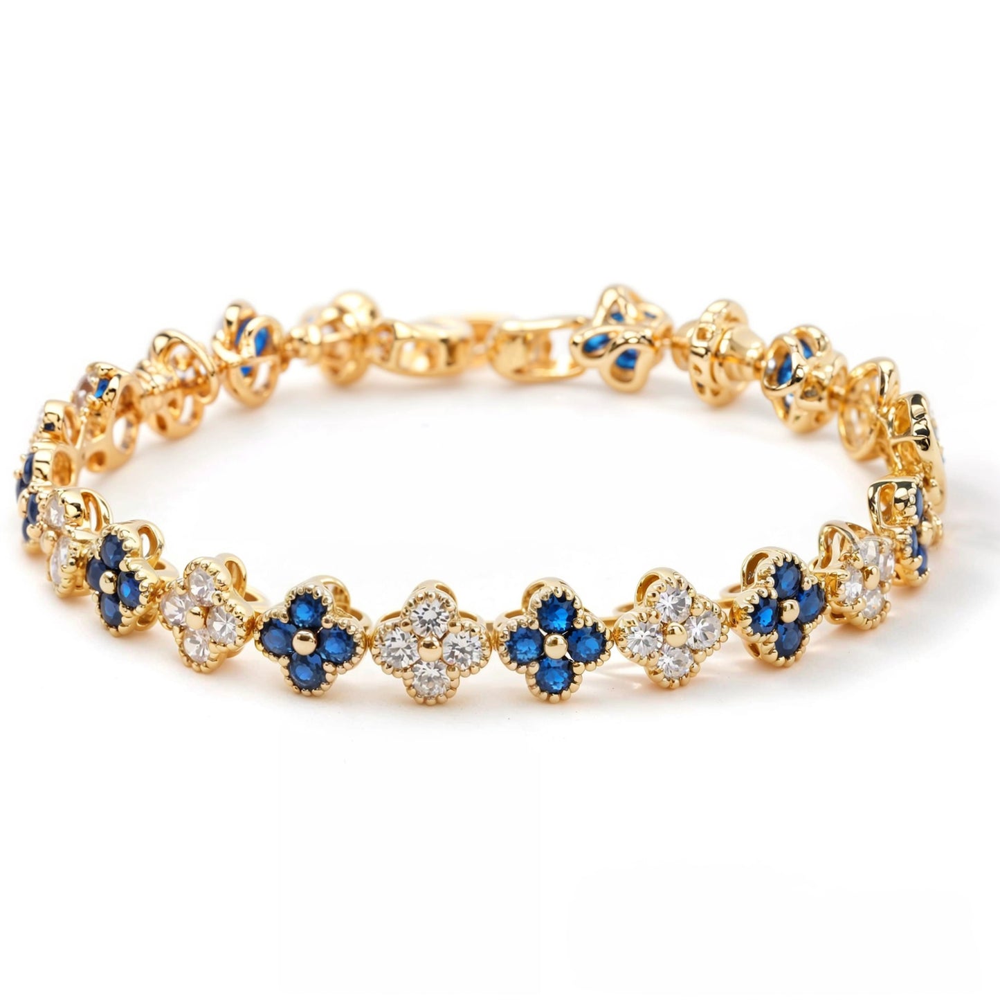 🌸 Luxe Floral CZ Bracelet – 18K Gold-Plated Elegance