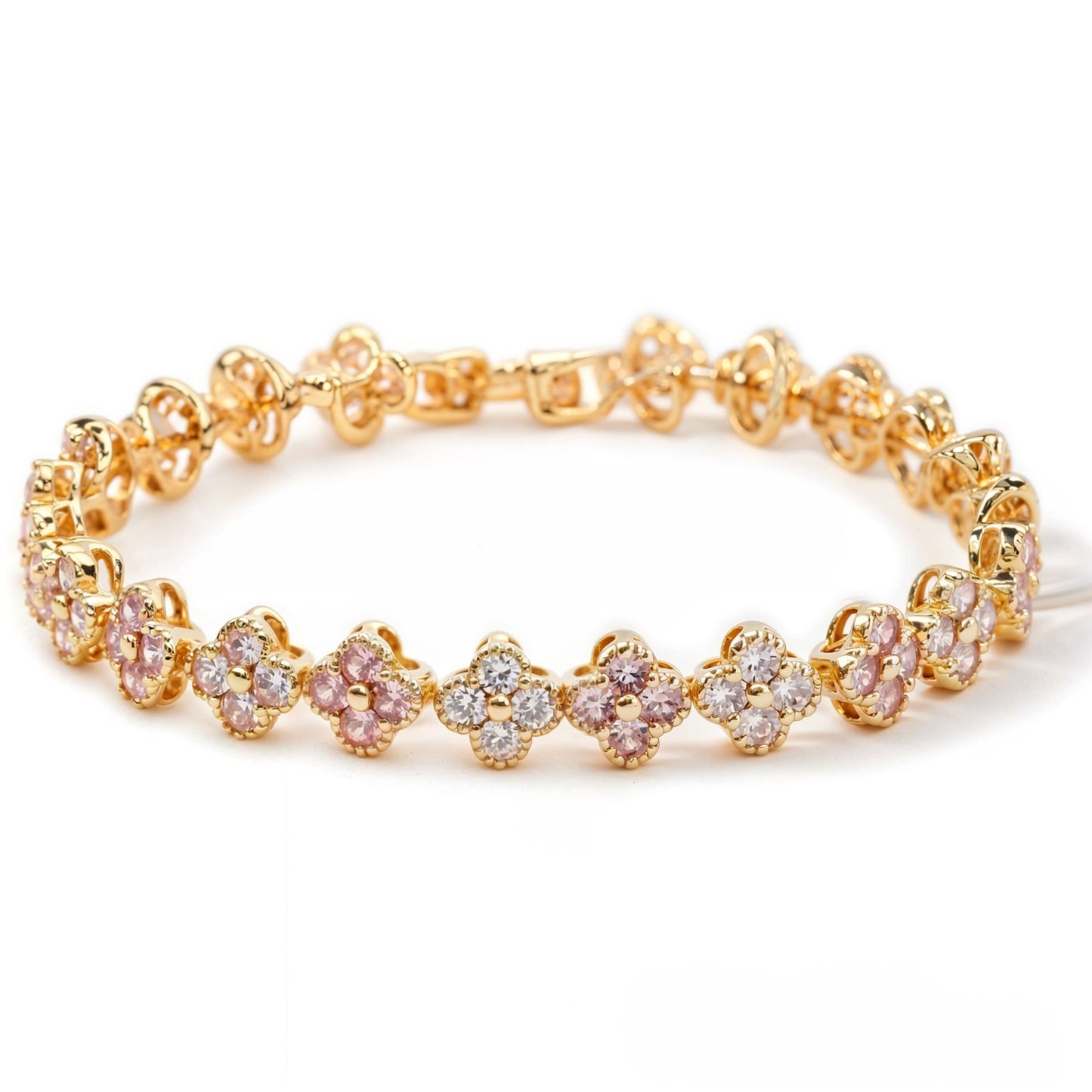 🌸 Luxe Floral CZ Bracelet – 18K Gold-Plated Elegance