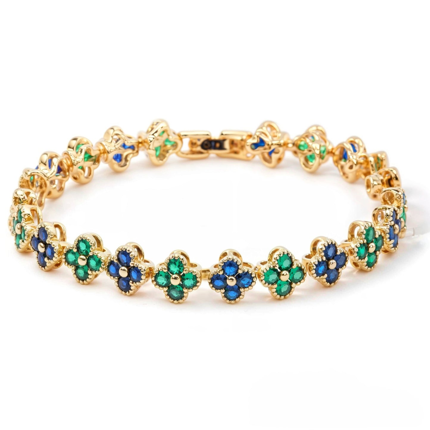 🌸 Luxe Floral CZ Bracelet – 18K Gold-Plated Elegance